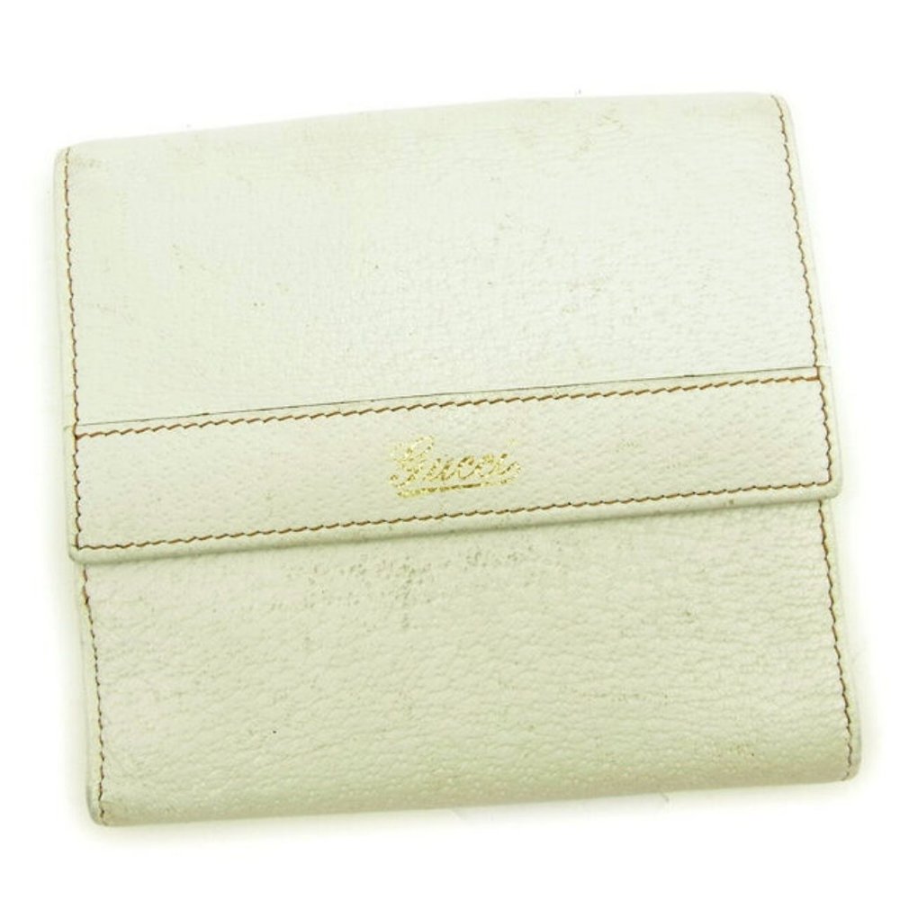 Gucci Wallet Purse Folding wallet Logo White Gold Woman Authentic Used Y6012